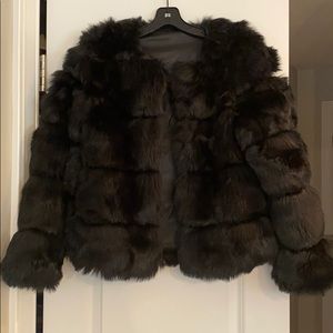 Never worn faux fur black jacket